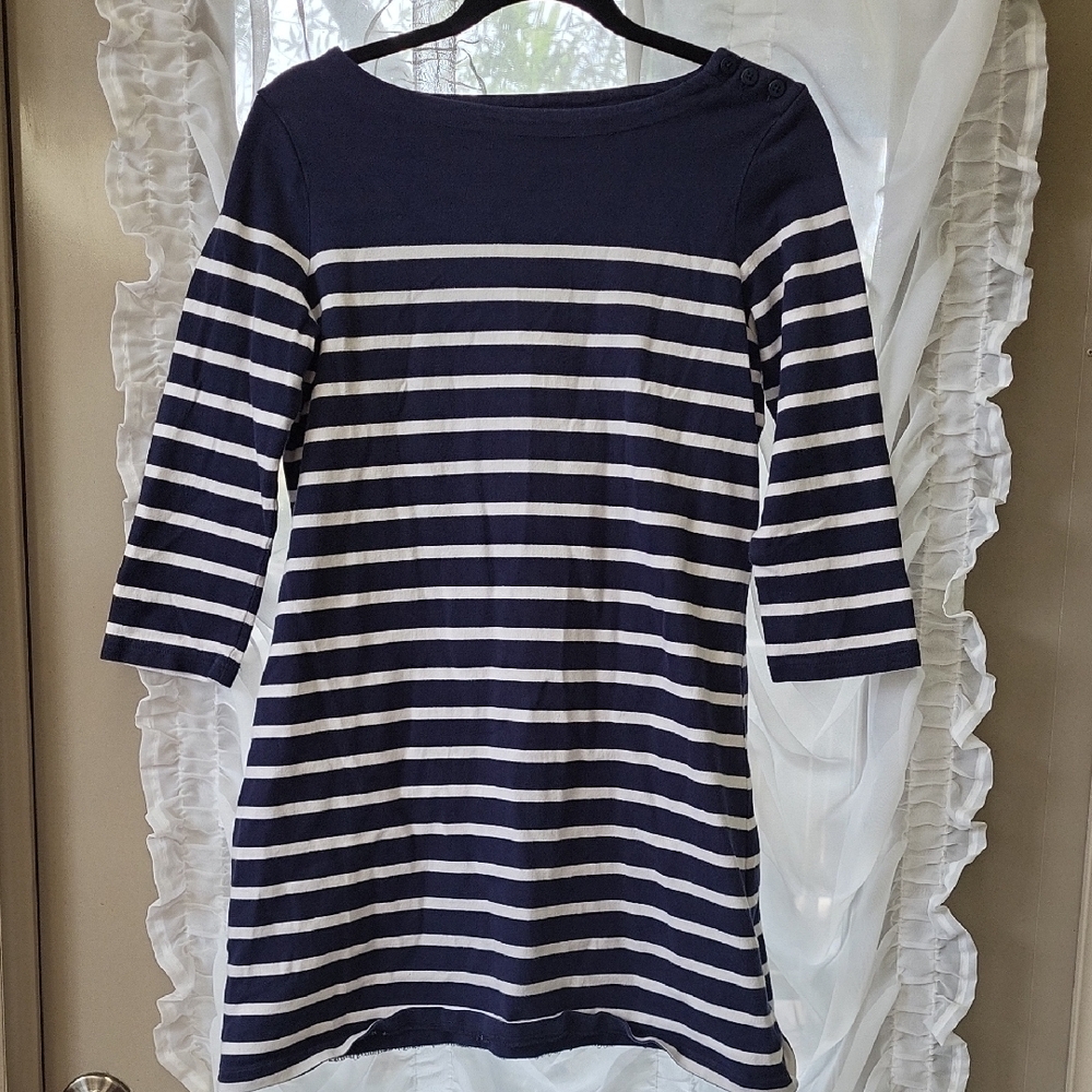 L.L. BEAN Navy and White Striped Dress